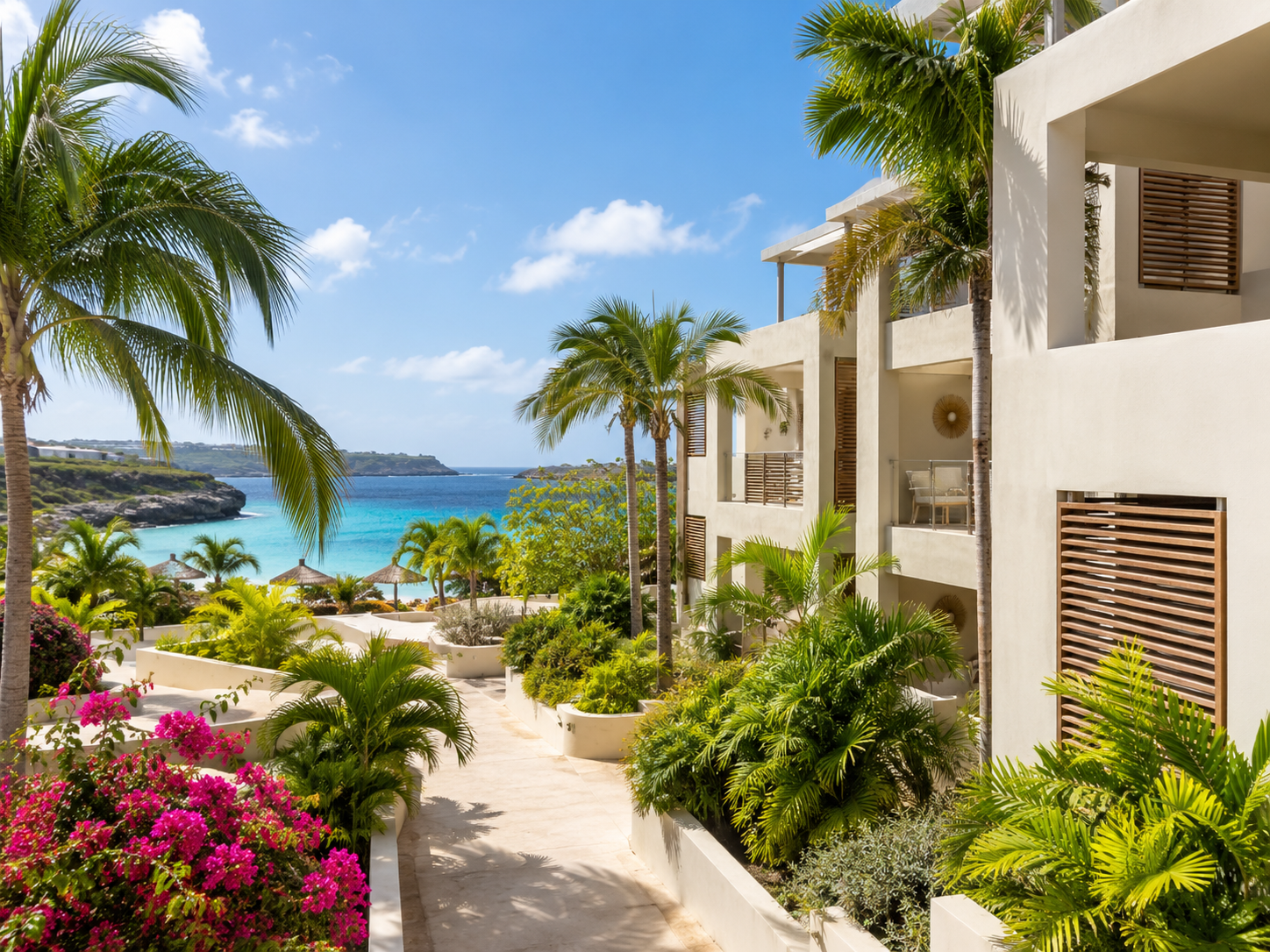Hotelzone op Jan Thiel met moderne resorts, villa’s en tropische tuinen